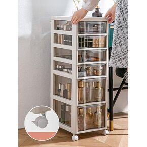 6 Drawer Cart Storage Tower, Green Frame, Champagne Clear Drawers, 31.9 x 10.5 x 13.5 inches (Green)