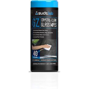 Suds Lab GZ Crystal-Clear Glass Wipes, Streak-Free Windshield, Mirror, and Window Wash, Disposable Wipes for Auto Interior and Exterior Car Windows, 40 count