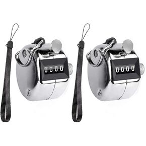 Metal Hand 4-Digit Tally Clicker Counter, Palm Clicker Digital Handheld Pitch Click Counter Number Count for Row, People, Golf, Lap & Knitting, Silver with Nylon Lanyard
