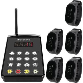 Retekess TD154 Restaurant Pagers for Servers,Waitress Pager System,1312ft,IPX7 Waterproof,3 Operating Modes,5 Watch Receivers for Hotel,Kitchen,Bar