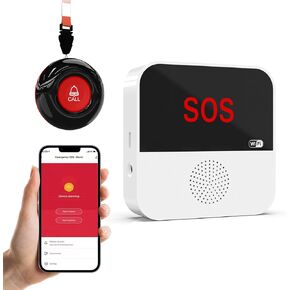 WiFi Caregiver Pager Call Button Life Alert Systems for Seniors No Monthly Fee Emergency Button for Elderly Patient Disabled 1 Alert Watch 1 Receiver(only Supports 2.4GHz & No Monthly Fee)