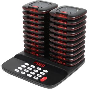Restaurant Pager System Wireless Calling System 20 Pagers Beeper Buzzer Guest Customer Queue Pagers for Food Truck Church Nursery Clinic Coffee Shop with Buzzer Vibration Flash