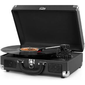 Vinyl Record Player Wireless Turntable Bluetooth 3-Speed Portable Vintage Suitcase with Built-in Speakers, Includes Extra Stylus/RCA Out/AUX IN