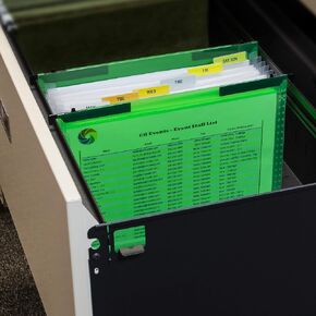 C-Line Expanding File with Hang Tabs, Pre-Printed Index-Tab Inserts, 12 Sections, 1" Capacity, Letter Size, 1/6-Cut Tabs, Blue