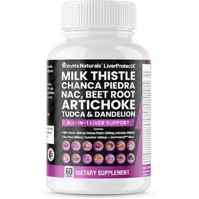 Milk Thistle 3000mg NAC Chanca Piedra 2000mg Beet Root 3000mg Artichoke 2000mg Dandelion 1000mg - دعم صحة الكبد، تطهير السموم وملحق الإصلاح بالإضافة إلى TUDCA الكولين والزنجبيل قبعات نباتية الولايات المتحدة الأمريكية in Kuwait