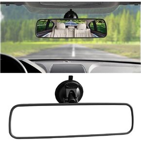 9.8'' Car Rear View Mirror with Suction Cup, Anti Glare Adjustable Auto Interior Rearview Mirror, HD Thickened Vehicle Inside Mirror Reduce Blind Spots, Universal for Marine, Truck, SUV (Black)
