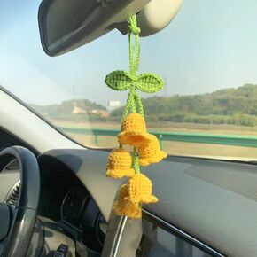 Rear View Mirror Accessories,Cute Car Accessories Aesthetic,Handmade Knitted Rear View Mirror Pendant Ornament,Kawaii Car Decor， For Car Cecorations Home Decorative Pendantscar Decorations