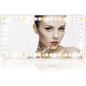 UYYE Car Visor Vanity Mirror,Car Interior Accessories Makeup Mirror,Rechargeable Travel Makeup Mirror with LED Lights Mirror,with Touch on Screen&3 Light Modes,Built-in Lithium Battery（White）
