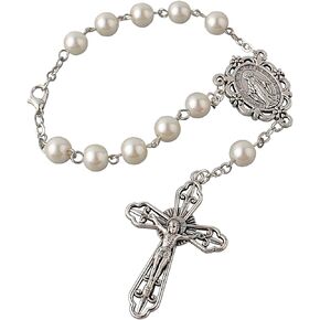 HanlinCC One Decade Catholic Rosary, Auto Rosary, Rosary Car with Miraculous Medal Hang on Mirror Rearview (Anti-Silver Auto Rosary)