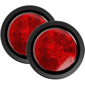 Abrams 2.5" Round Red 13 LED Side Marker Trailer Lights [Waterproof] Clearance Light [2 in 1 Reflector] [Polycarbonate Reflector] For Trucks & Trailers [SAE/DOT Certified] [IP67 Submersible] 2 Pack