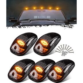 Partsam Cab Marker Light, Smoke Lens Eye Shape Amber 13 LED Cab Roof Running Lights Assembly [Universal Fit] Compatible with 2003-2018 Dodge Ram 2500 3500 Pickup Trucks