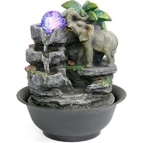 BEAMNOVA Tabletop Fountain,3 Tiered Elephant & Baby Elephant Indoor Fountains,with LED Light Water Feature for Home Office Décor in Kuwait