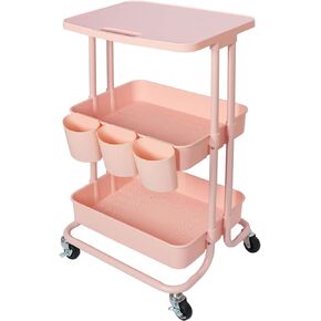 سطح طاولة عربة دوارة من 3 طبقات، عربة تنظيم معدنية دوارة مع 3 أكواب و3 خطافات، أرفف تخزين متعددة الوظائف مع عجلات للمكتب وغرفة المعيشة في المطبخ، أسود in Kuwait