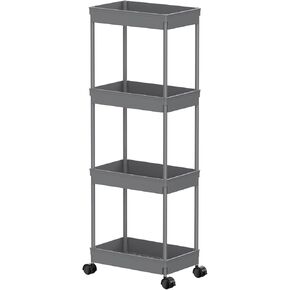 Sooyee 5-Tier Plastic Rolling Utility Cart with Wheels, Multi-Functional Storage Trolley for Office, Living Room, Kitchen, Movable Storage Organizer with Wheels,Black