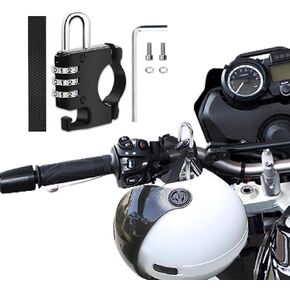 Motorcycle Helmet Lock, Anti-Theft Helmet Safety Lock, Tamper-Proof Helmet Security Lock with Passcode Unlock, Metal Motorcycle Lock Universal for 22-28MM Handlebar Tubing Scooter