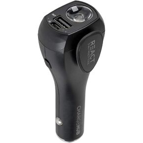 React 7-in-1 Vehicle Emergency Multi-Tool by ChargeHub with 2200mAh Power Bank, USB Car Charger, Window Breaker, Concealed Seat Belt-Cutter, Flashlight, Red Flashing Light, & Audible S.O.S Alarm.