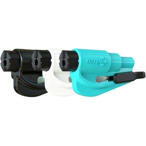 resqme Family Pack of 3 The Original Emergency Keychain Car Escape Tool, 2-in-1 Seatbelt Cutter and Window Breaker, Made in USA, Black, White, Teal - Compact Emergency Hammer
