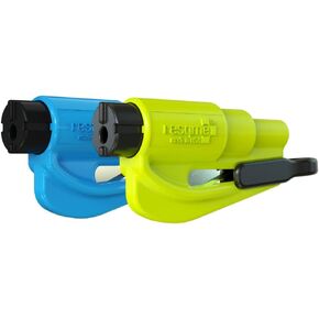 resqme Pack of 2 The Original Emergency Keychain Car Escape Tool, 2-in-1 Seatbelt Cutter and Window Breaker, Made in USA, Blue, Yellow - Compact Emergency Hammer