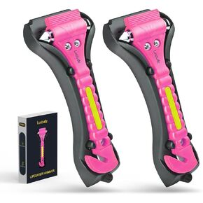 Luxtude Window Breaker, Car Escape Tool for Women, Window Breaker Seatbelt Cutter, Glass Breaker and Seatbelt Cutter, Car Safety Tool & Rescue Tool (Orange+Pink, 2 Pack)