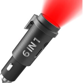 Window Breaker Seatbelt Cutter, React 6 in 1 Emergency Tool Car Charger, Safe Hammer Glass Breaker, Rechargeable Car Flashlight,USB 18W Silver