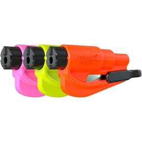 Resqme Family Pack of 3, The Original Emergency Keychain Car Escape Tool, 2-in-1 Seatbelt Cutter and Window Breaker, Made in USA, Orange, Safety Yellow, Pink