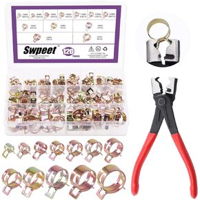 Swpeet 121Pcs 7-22mm Spring Band Hose Clamps with CV Boot Hose Clip Pliers Assortment Kit, Silicone Vacuum Hose Action Pipe Clamp Low Pressure Air Clip Clamp for Hose Clamps
