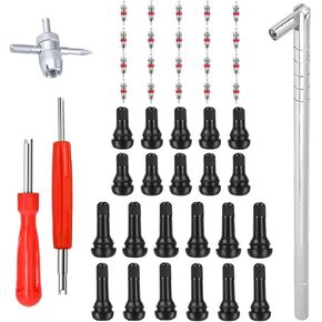 Riseuvo Valve Stem Puller Installer Tool - 10pcs TR412, 6pcs TR413, 6pcs TR414 Tire Snap in Short Rubber Valve Stem, 4 Way Valve Core Remover, Single Head Tire Valve Core Remover Installer Tool