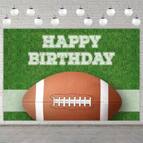 American Football Happy Birthday Decorations Banner Backdrop Rugby Players Sports Touchdown Theme Favors Supplies Decor for Fan Man Boy 1st Birthday Party Baby Shower Flag Background
