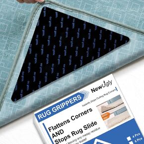 Rug Tapes, Non Slip Rug Pads Grippers for Hardwood Floors, Reusable Washable Grippers for Area Rugs, Rug Stoppers Make Corner Flat, Grips Carpet Corners (4 Pcs)