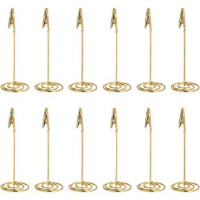 12Pcs Table Number Holders, Place Card Holder, Memo Holder Clips Vertical Note Holder Clasp Holder Photo Number Stand Note Clip for Wedding Party Gatherings Office Desk Photo Clips (Gold)