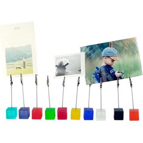 10 pcs Cube Base Picture Holders with Clip, Cute Polaroid Desktop Photo Paper Clip Stand for Paper Name Place Card Postcard Memo Menu Note Picture Christmas Wedding Number Card Display
