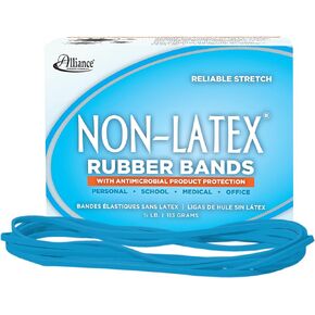 Alliance Non-Latex Latex Rubber Bands with Antimicrobial Protection, Size 117B, 7 x 1/8 Inches, Cyan Blue, 1/4 Pound Box (42179)
