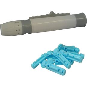 Lancing Device & 100 x 28 Gauge Twist Top Lancets, Blood Sampling Pen, 5 Depth Settings, Diabetic Sugar Level Testing, Less Pain and Ejector
