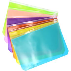 Honbay 12PCS A5 Binder Pockets 6 Holes Punched Binder Zipper Folders PVC Loose Leaf Bags Document Filing Bags for Notebook Journal Budget Filing (6 Color)