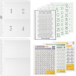 58 ورقة مقاس A5، 100 ظرفًا، تحدي توفير المال، 6 أغلفة مجلدة مقاس A5 تتضمن 4 أكمام لحفظ بطاقات الجيب، متتبع تحدي التوفير لتوفير 5,050، 10,000، 500 دولار in Kuwait