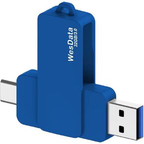 32GB 3.0 USB C Flash Drive with Type C and Type A Port, USB C Thumb Drives Storage and Backup for iPhone 15, Android Phones with OTG Function, Laptops, MacBook, PC (Blue)
