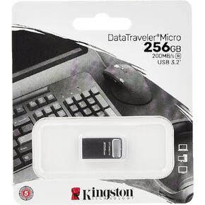 Kingston DataTraveler Micro 256GB USB Flash Drive | Ultra-Small Premium Metal Design | USB 3.2 Gen 1 | Speeds up to 200MB/s | DTMC3G2/256GB,Silver in Kuwait