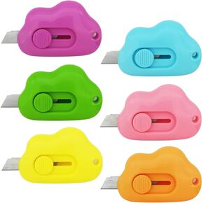 6 Pack Box Cutter Cloud Shaped Mini Utility Knives Retractable Letter Opener Envelope Slitter Package Opener Paper Cutters with Keychain Hole DIY Projects