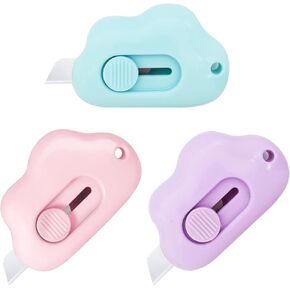 6 Pack Box Cutter Cloud Shaped Mini Utility Knives Retractable Letter Opener Envelope Slitter Package Opener Paper Cutters with Keychain Hole DIY Projects