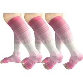 Open Toe Compression Socks 3 Pairs 20-25mmHg Toeless Graduated Compression Socks Sleeve