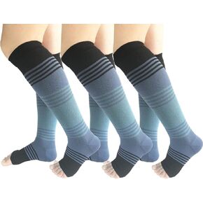 Open Toe Compression Socks 3 Pairs 20-25mmHg Toeless Graduated Compression Socks Sleeve