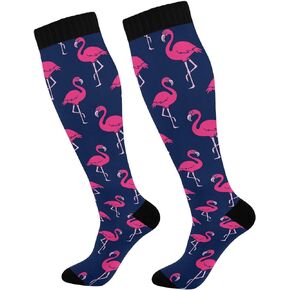 1 Pair Pink Flamingo Compression Socks 20-30mmHg Knee High Women Socks Tube Athletic Stockings for Men Sport Soccer Running Cycling Medical Nurse Winter Travel