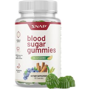 Snap Supplements Blood Sugar Gummies, Support Already Healthy Blood Sugar Levels, Cinnamon Bark and Blueberry Fruit Extract, Natural Melon Flavor, 60 Gummies