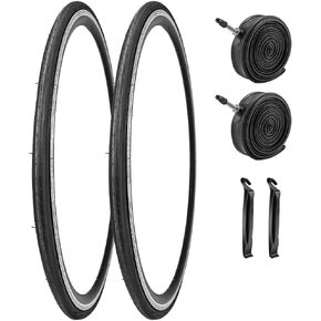 2 Pack 700x23C/25C/28C/35C/38C Bike Tires Plus Bike Inner Tubes Presta Valve 48mm or Schrader Valve 48mm Foldable Replacement Tires for Road Bicycle