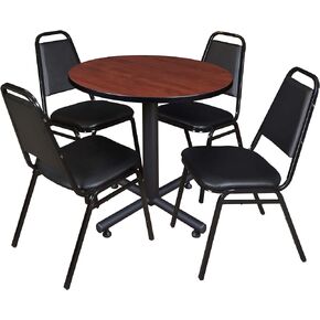 Regency Kobe 30-Inch Round Breakroom Table, Cherry, and 4 Restaurant Stack Chairs, Black in Kuwait