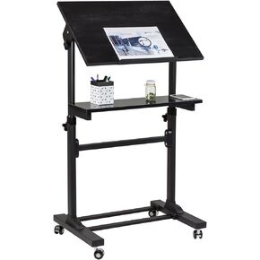 Mount-It! Mobile Stand Up Desk, Portable Podium and Presentation Lectern Height-Adjustable Multi-Purpose Standing Workstation,Black.