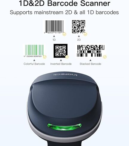 Inateck 2D Barcode Scanner Bluetooth, Barcode Reader with 2.4Ghz Smart Base, Screen Scanning, BCST-54 Black in Saudi Arabia