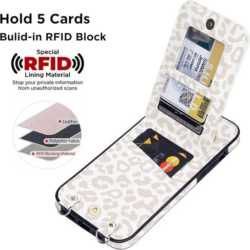 جراب محفظة uCOLOR لهاتف iPhone 15 Pro Max مع حامل بطاقات للنساء، جراب جلدي واقٍ بسحاب على الجسم مع حزام معصم ومسند RFID مصمم لهاتف 15 Pro Max 6.7 بوصة (بيج ليوبارد) in Kuwait
