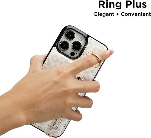 جراب محفظة uCOLOR لهاتف iPhone 15 Pro Max مع حامل بطاقات للنساء، جراب جلدي واقٍ بسحاب على الجسم مع حزام معصم ومسند RFID مصمم لهاتف 15 Pro Max 6.7 بوصة (بيج ليوبارد) in Kuwait