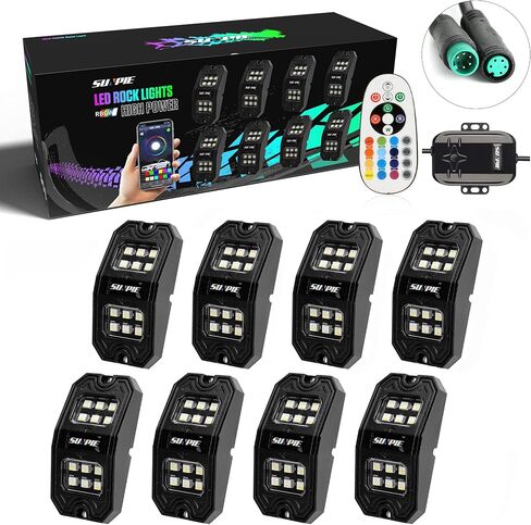 SUNPIE 8 Pods 210 درجة زاوية واسعة RGBW LED أضواء الصخور تطبيق الهاتف التحكم عن بعد وضع الصوت وضع الموسيقى التحكم التلقائي مجموعة ضوء النيون أضواء عجلة جيدا لشاحنة الطرق الوعرة SUV ATV UTV Boat in Kuwait